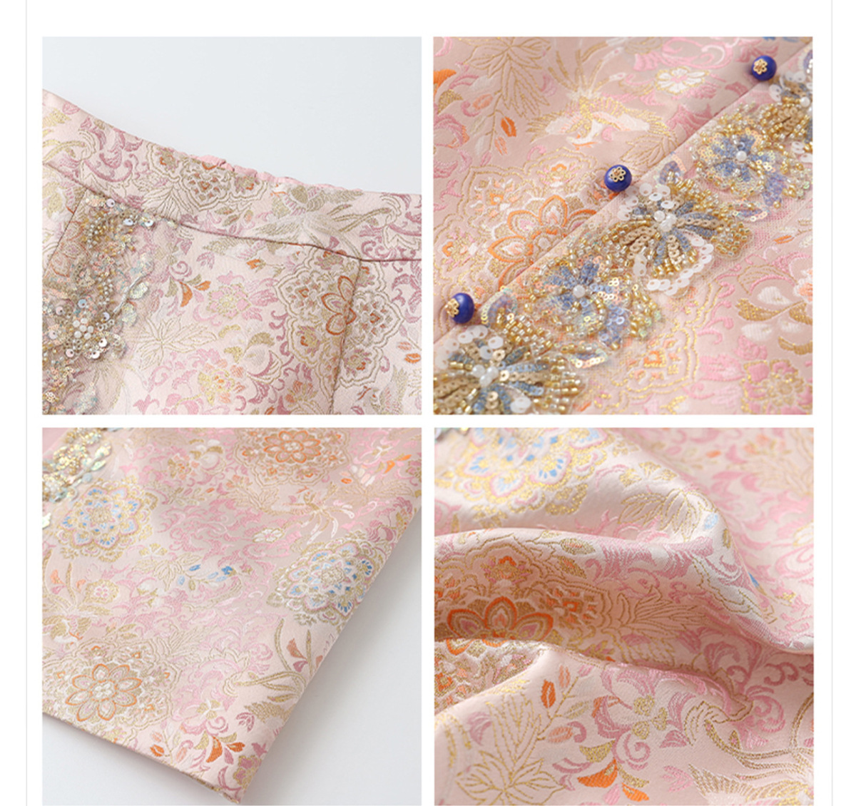 Bộ áo khoác và chân váy nữ dài tay thêu đính cườm họa tiết hoa — Váy Jacquard (giao hàng trong 7 ngày), Váy Jacquard (giao hàng trong ngày), Áo khoác Jacquard (giao hàng trong 7 ngày), Áo khoác Jacquard (giao hàng trong ngày)