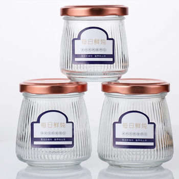 High Temperature Resistant Fresh Stewed Bird's Nest Bottle Glass Bottle Vertical Pattern Jam Empty Bottle Flower Gum Bottled Food Grade Sealed Canned Bottle