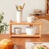 Wooden Storage Rack Nordic Japanese Style Desktop Solid Wood Storage Household Double-Layer Tea Set Coffee Cup Multi-Functional Storage