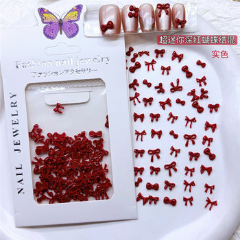 Ankora Red Bow Nail Art Accessories New Year Wine Red Stereo Resin Bow Tie Wearable Nail Mini Accessories