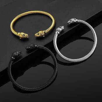 New Cross-Border Bracelet European and American Men's Diamond Alloy Leopard Head Braided Wire Rope Bracelet Cross-Border Jewelry