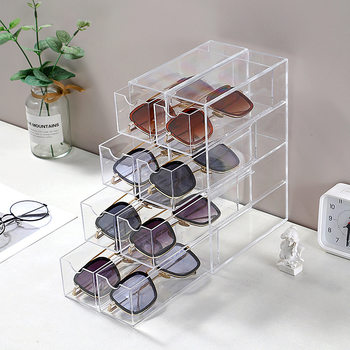 Acrylic Glasses Box Desktop Storage Drawer-type Three-layer Storage Box Table Six-compartment Classification Storage Dustproof