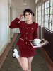 Red Christmas and New Year Suit for Women, New Winter Style, Rich Daughter, Small Fragrance Style Waist Jacket and Skirt Two-Piece Set