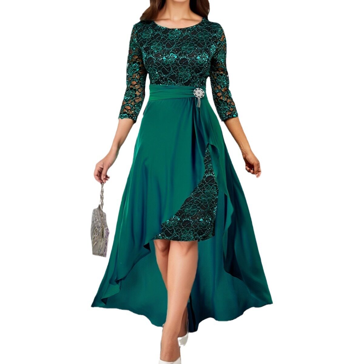 Lace Detachable Chiffon Dress Irregular Hem Elegant Design Spring Summer Perfect for Bridesmaids Wholesale Available
