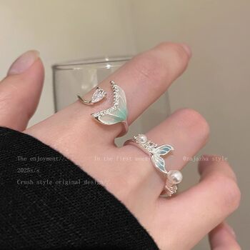 Gradient Fishtail Zircon Open Ring for Women, Fashionable and Simple Design, Index Finger Ring, Niche Exquisite Versatile Ring