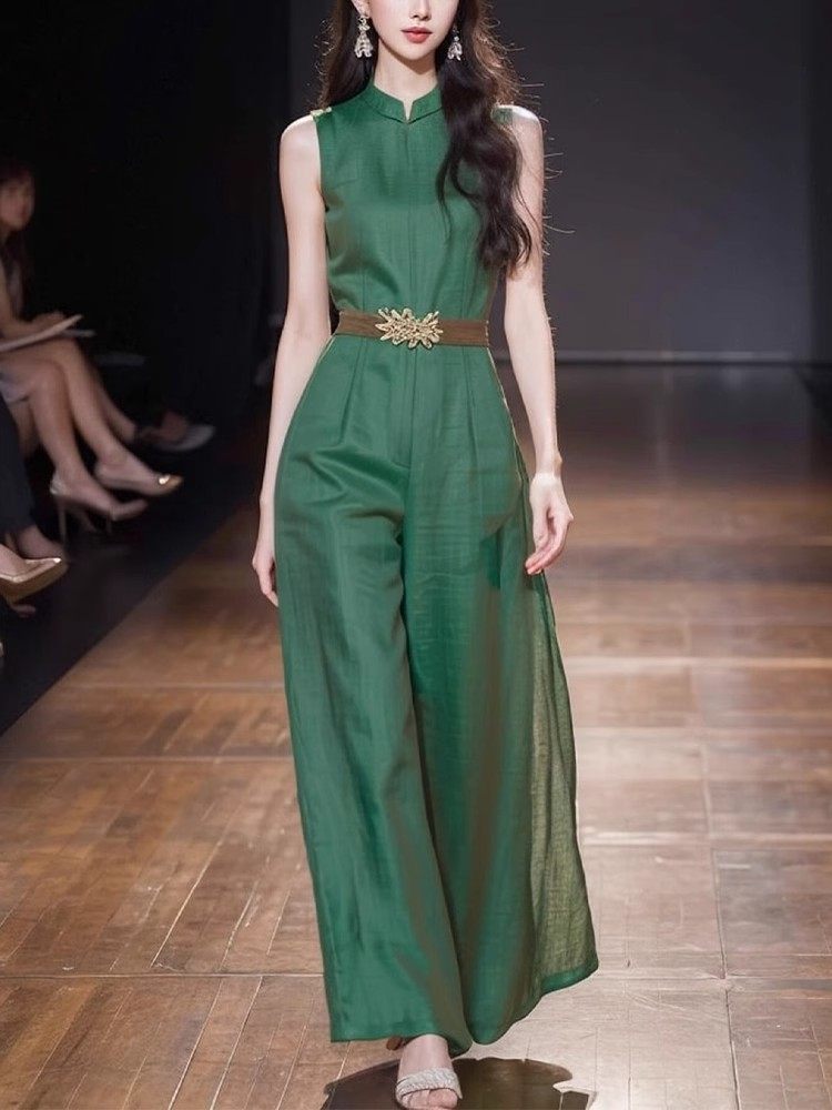 Jumpsuit Nữ Không Tay Phong Cách Quốc Dân Màu Xanh Lá chi tiết 5