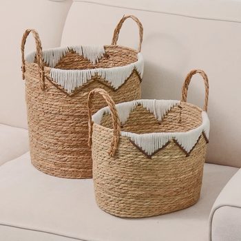 Scandinavian Straw Woven Satchel Storage Basket Home Decoration Storage Basket Cattail Woven Storage Dirty Clothes Storage Basket