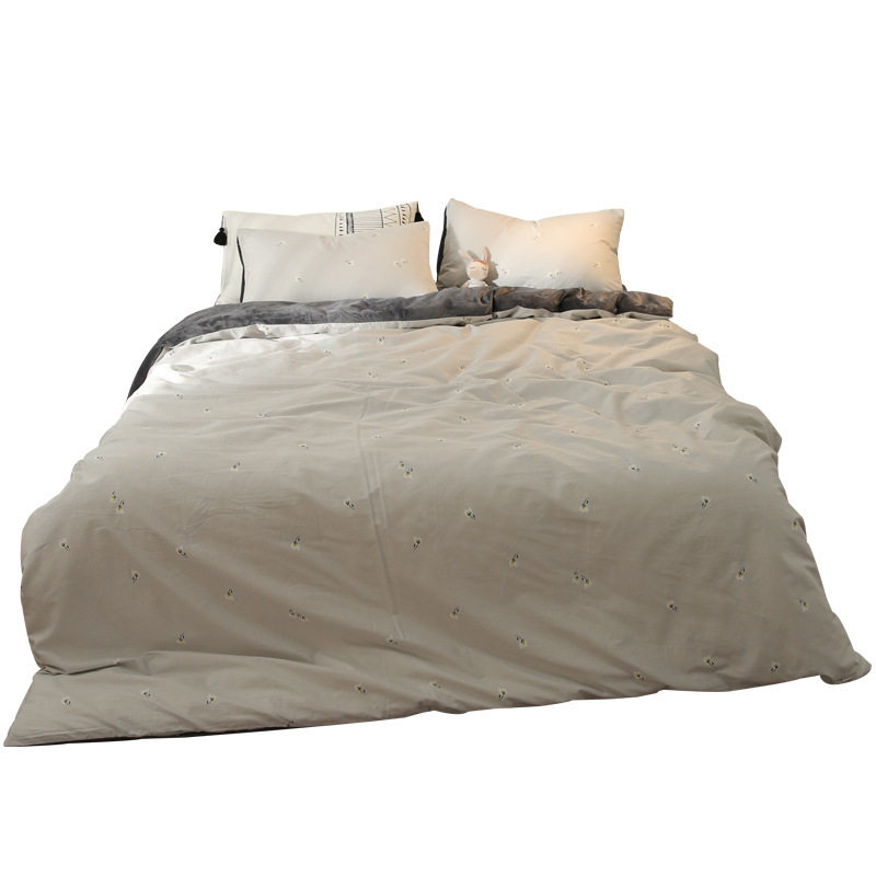 Autumn and winter bedding milk fleece coral fleece Crystal fleece bed sheet three-piece set cotton cotton and fleece quilt cover bed four-piece set