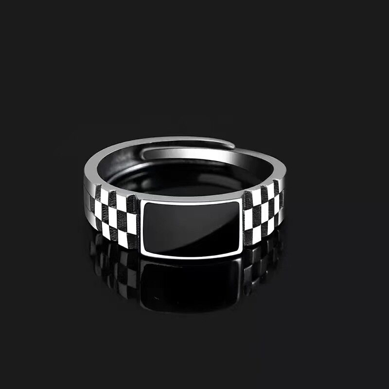 New Chessboard Pad Ring Men's Trendy Brand All-match Personalized Retro High-end Glue Dropping Single Ring Open Men's Ring