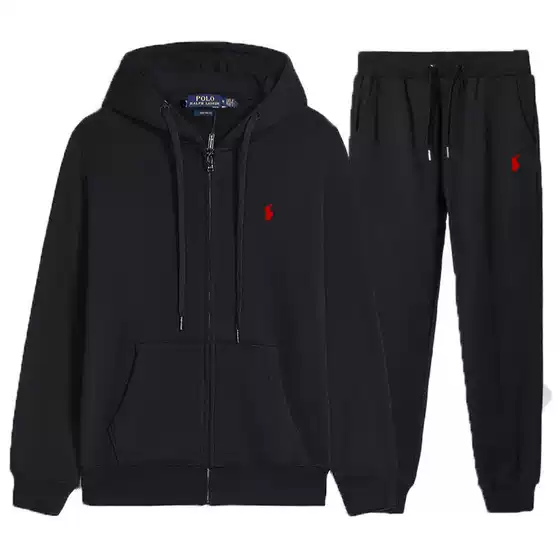 Cross-Border Rl Trendy Brand Embroidered Pony Logo Fleece Zipper Sweatshirt Men's Autumn and Winter Hoodie Fleece Suit