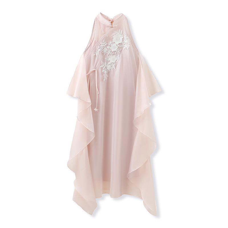 Đầm dài cổ đứng thêu hoa nhẹ nhàng thanh lịch M5114 — Bột tuyết Sakura (Giao hàng ngay hôm nay), Bột Yingxue (giao hàng 7 ngày)