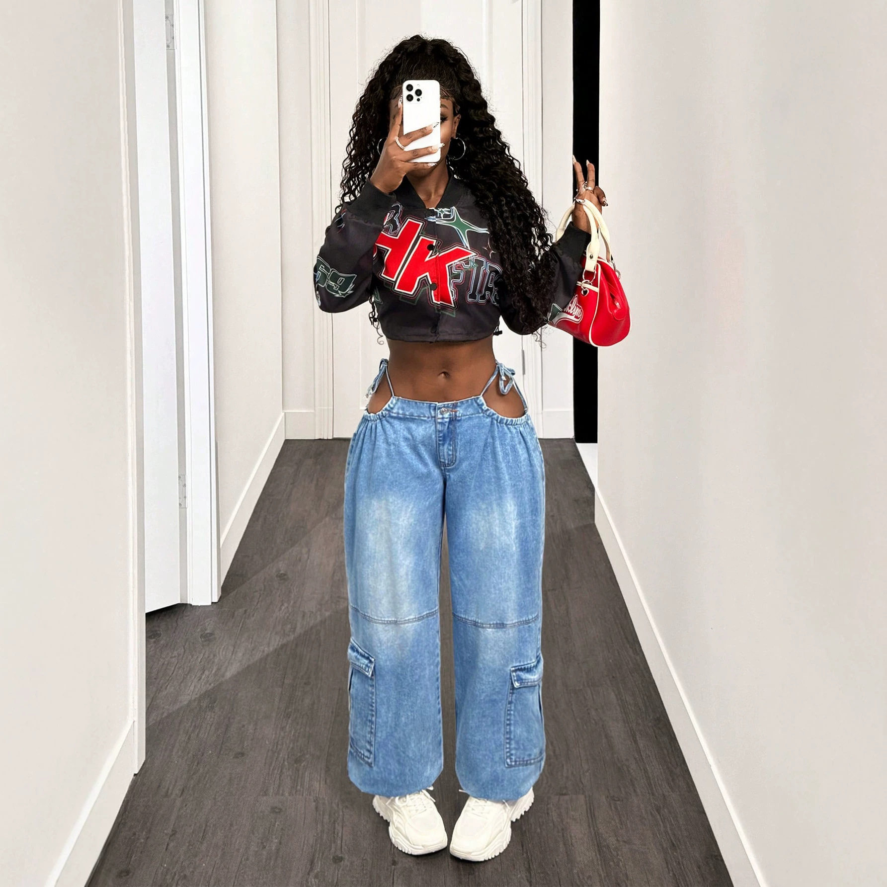 Womens Loose Fit Denim Cargo Pants Versatile Style Trendy Design Comfortable Fabric Perfect for Casual Outings