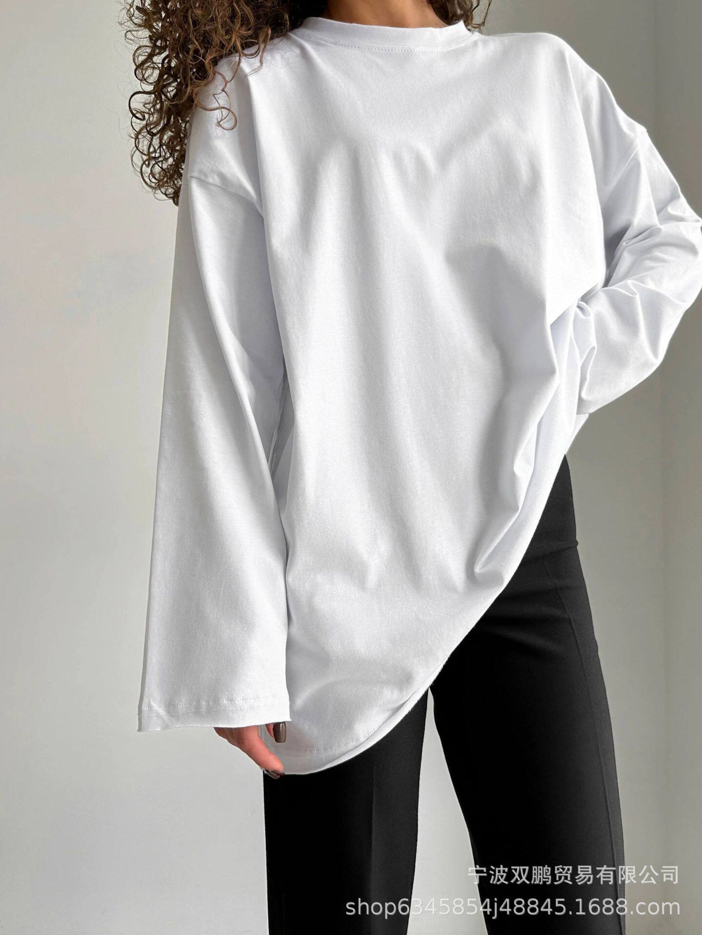 Womens Loose Fit Long Sleeve T Shirt 100 Cotton Distressed Design Casual Style Perfect for Spring and Autumn