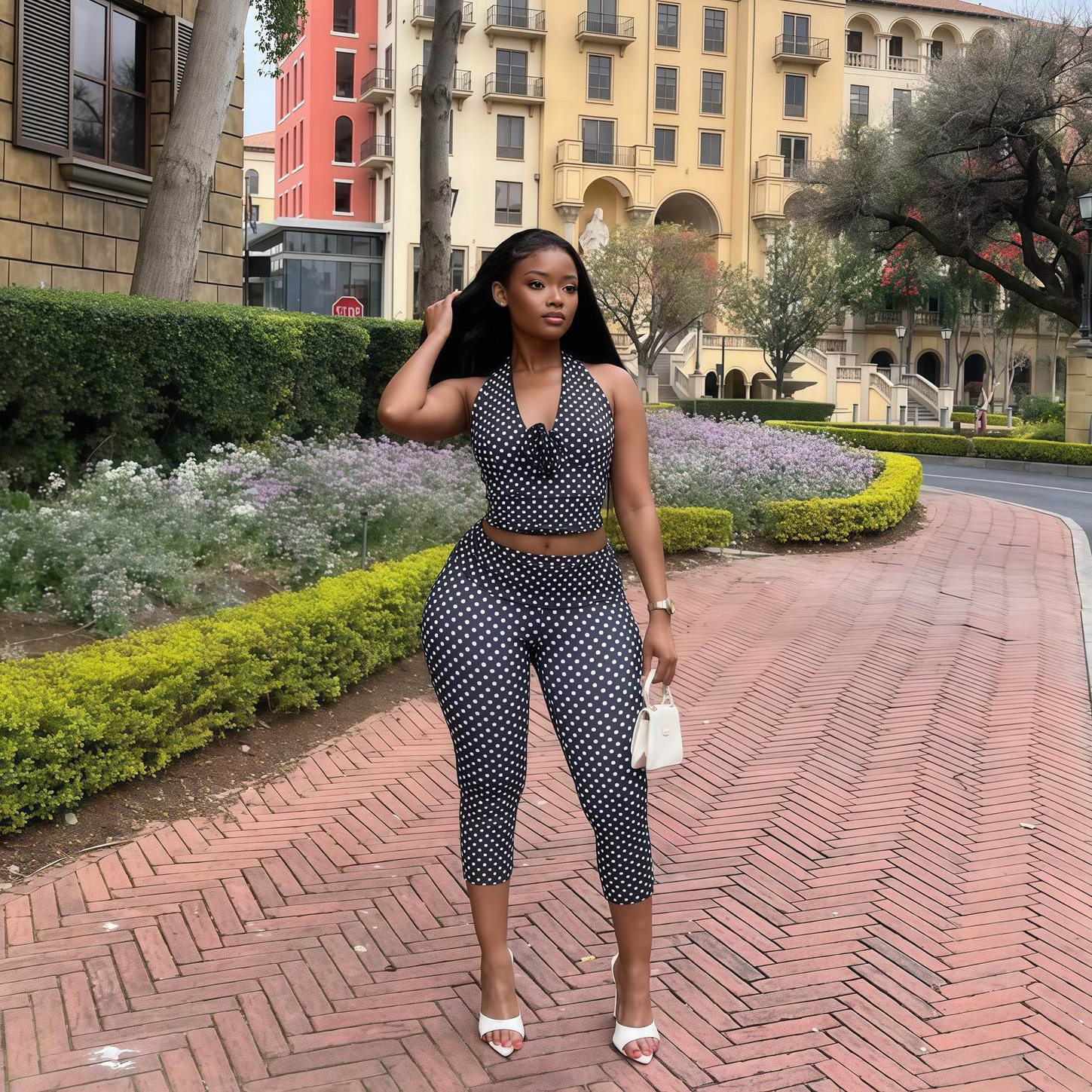 European and American Cross-Border Women's Clothing 2025 New Autum Sleeveless V Neck Halterneck Backless Top and Tight Pants Casual Two-Piece Set