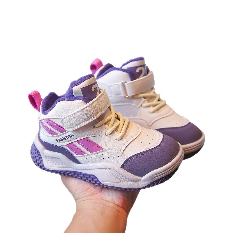 儿童高帮运动鞋2025秋冬加绒新款男童帅气板鞋女童保暖中大童棉鞋 - 图3