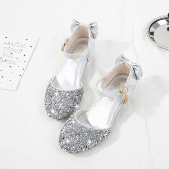 2024 New Summer Korean Style Girl's High Heel Sandals Children's All-match Princess Shoes silver Little Girl's Toe Shoes