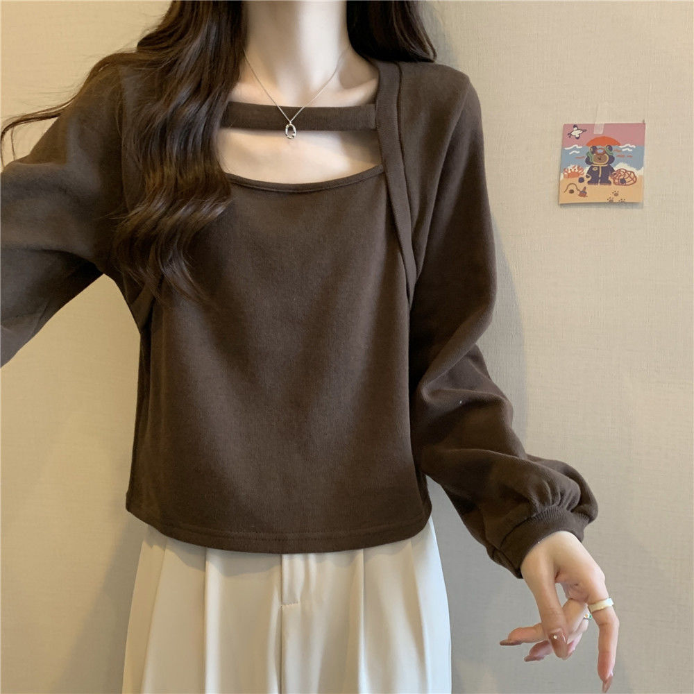Plus Size Long Sleeve T Shirt for Women Hollow Design Slimming Fit Casual Spring Autumn Wear