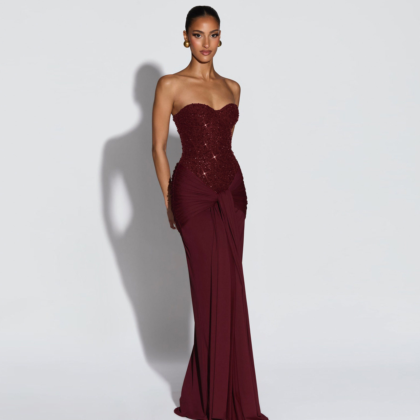 Womens Bodycon Dress Sexy Strapless High Waist Rhinestone Detail Autumn Fashion for Parties and Events Wholesale