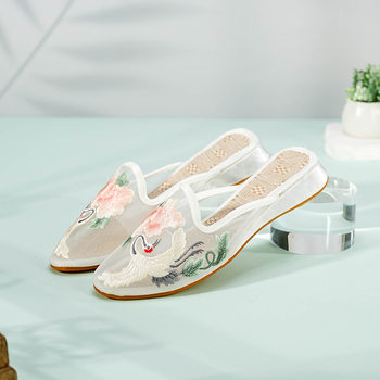 Summer New Embroidered Mesh Flat Slippers Home Soft Pointed Breathable Comfortable Ethnic Style Slippers Single Women