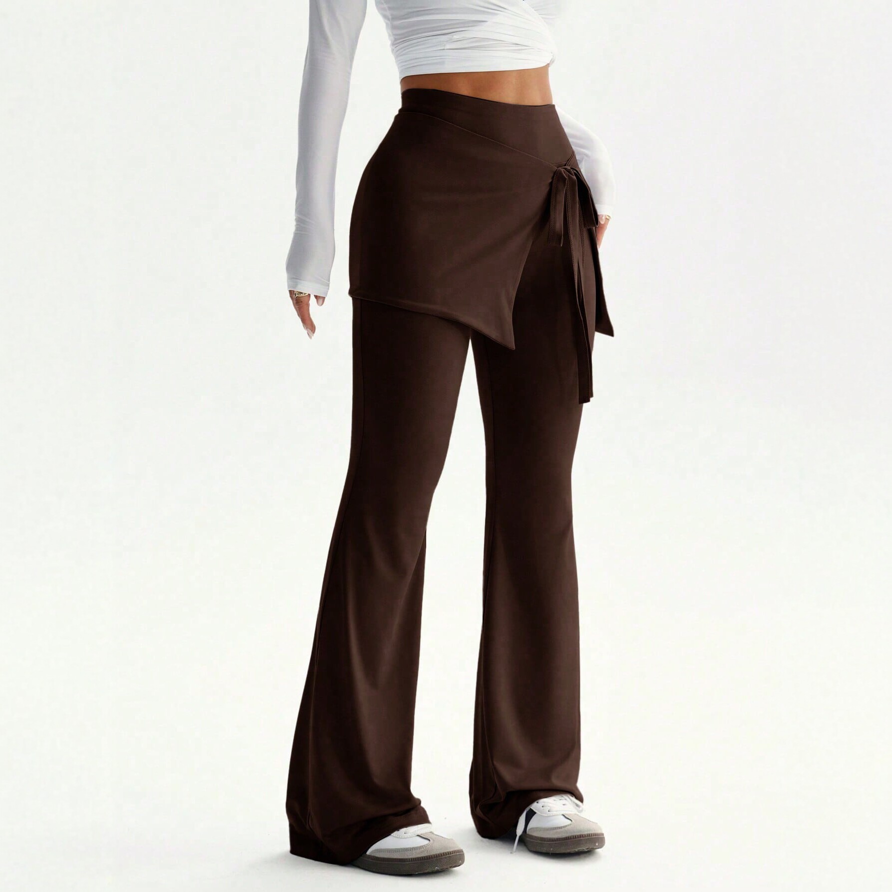 High Waisted Flare Pants for Women Two Piece Design Tie Waist Irregular Skirt Style Slim Fit Casual Wear