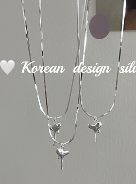 韩国ins风博主同款小众设计饰品 S925纯银爱心钥匙项链简约
