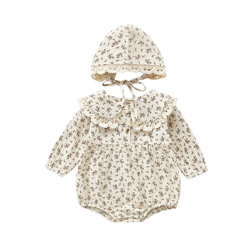 2025 Spring and Autumn New Baby Girl Floral Coverall Infant Lace Doll Collar Princess Jumpsuit