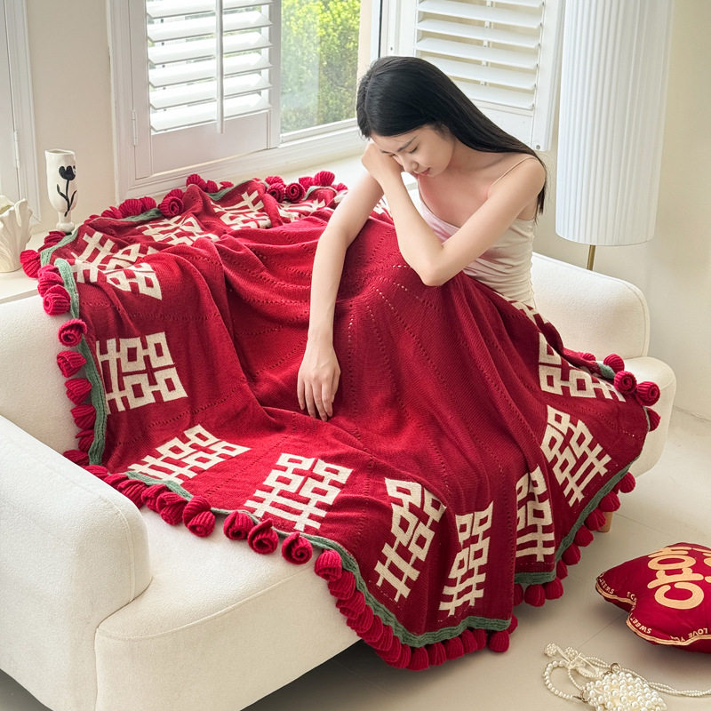 New Style Rose Bouquet Knitted Blanket Wedding Engagement Gift Blanket Shawl Blanket Casual Design Blanket