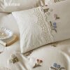 Fresh and Simple Cotton and Linen Bed Sheet Four-Piece Set, Ultra-Soft Floral Towel Embroidered Duvet Cover, Girly Double Skin-Friendly Bedding