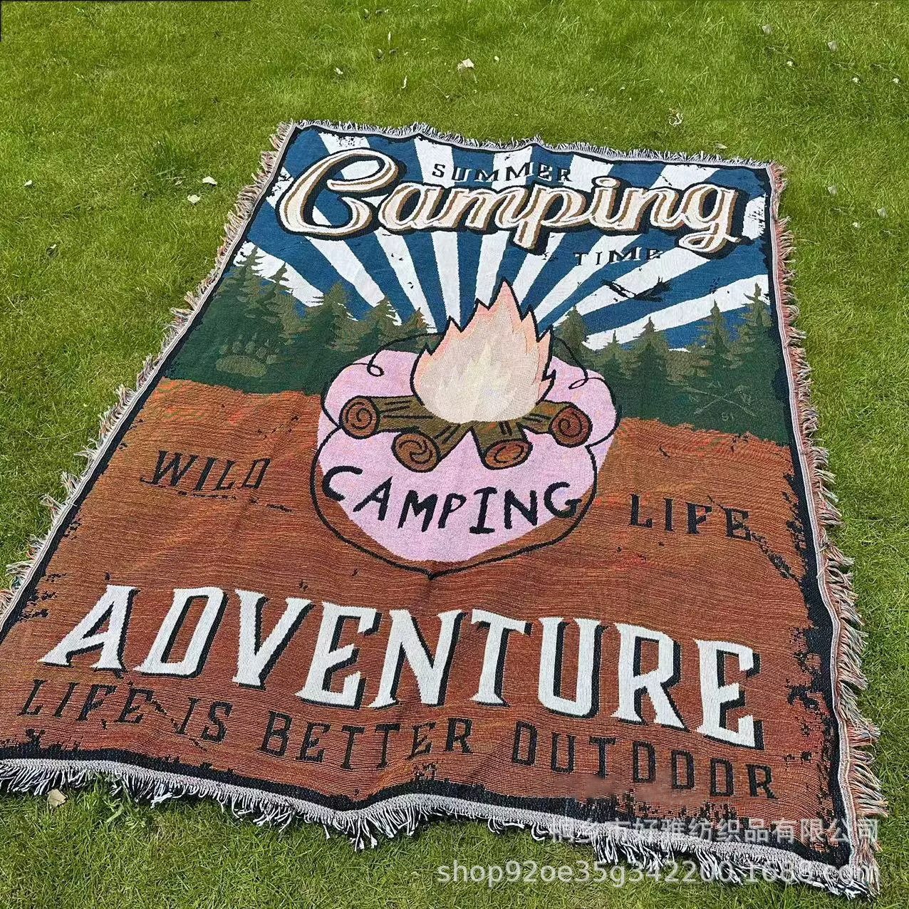 Cross-Border Customized Camping Blanket, Moisture-Proof Camping Mat, Jacquard Tapestry, Cartoon Style Sofa Towel, Thread Blanket, Multifunctional Sofa Blanket
