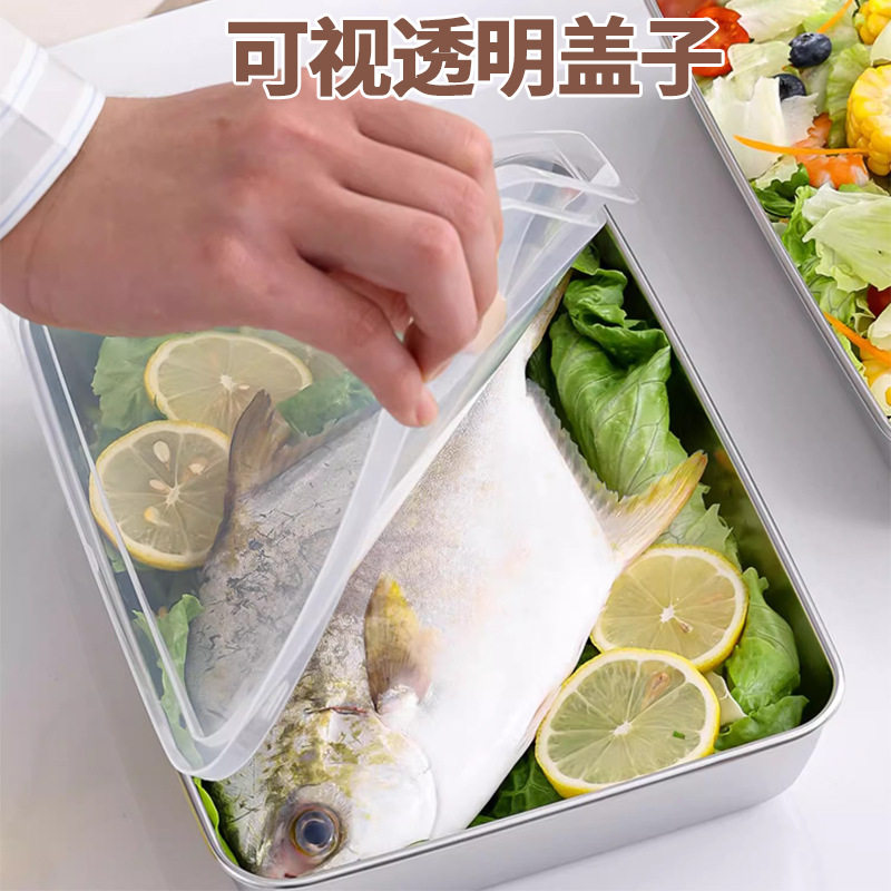 Stainless Steel Towel Plate with Lid Square Plate Tray Japanese-style Square Plate Food Preparation Plate Refrigerator Preservation Box Kitchen Storage Box
