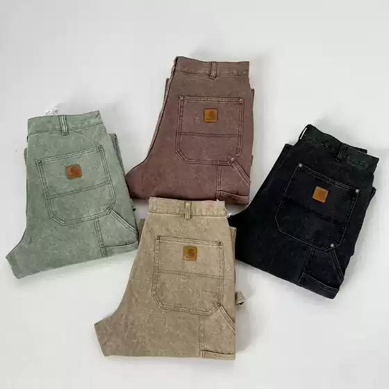 Car Mountain Style Day Trend B136 Niche American Retro Double Knee Logging Pants Washed Distressed Overalls Pants Trendy Brand