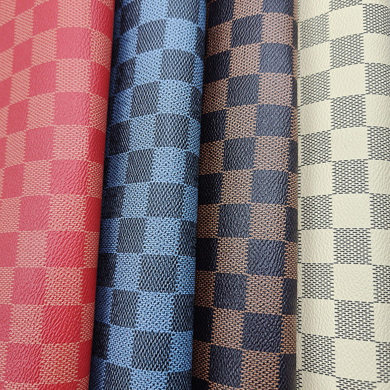 Printed Checkerboard Leather 0.6mm Knitted Bottom Old Flower Plaid PVC Leather Bag Jewelry Packaging Fabric