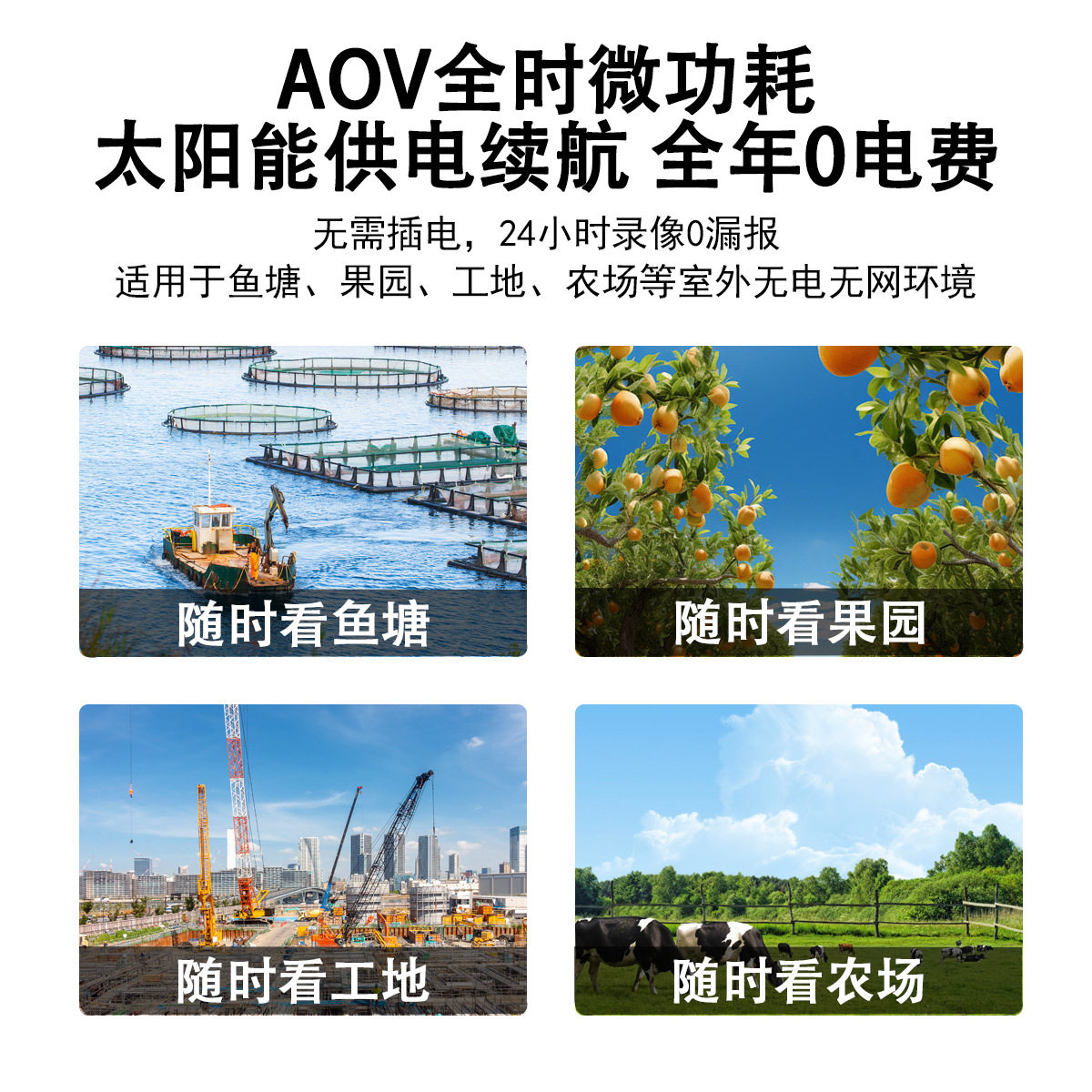 No-Recharge 4g Solar-Powered Surveillance Camera Aov, Lifetime Data-Free, Home Use Fish Pond Dome Camera, App, No Electricity or Internet Needed