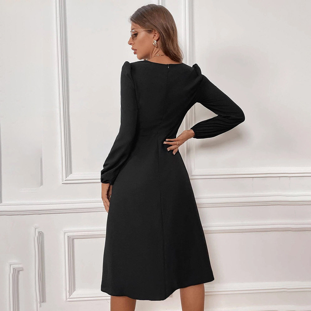 V Neck Long Sleeve Dress Elegant Fit Split Design Mid Length Perfect for Office Wear or Casual Outings Wholesale