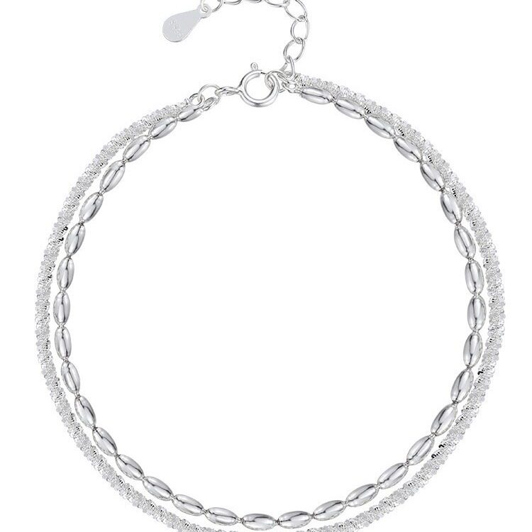 925 Silver-Plated Bracelet with Gypsophila Rice Capsules Double-Layer Bracelet Sparkling Accessible Luxury High-End Fashion Women's Jewelry Trend