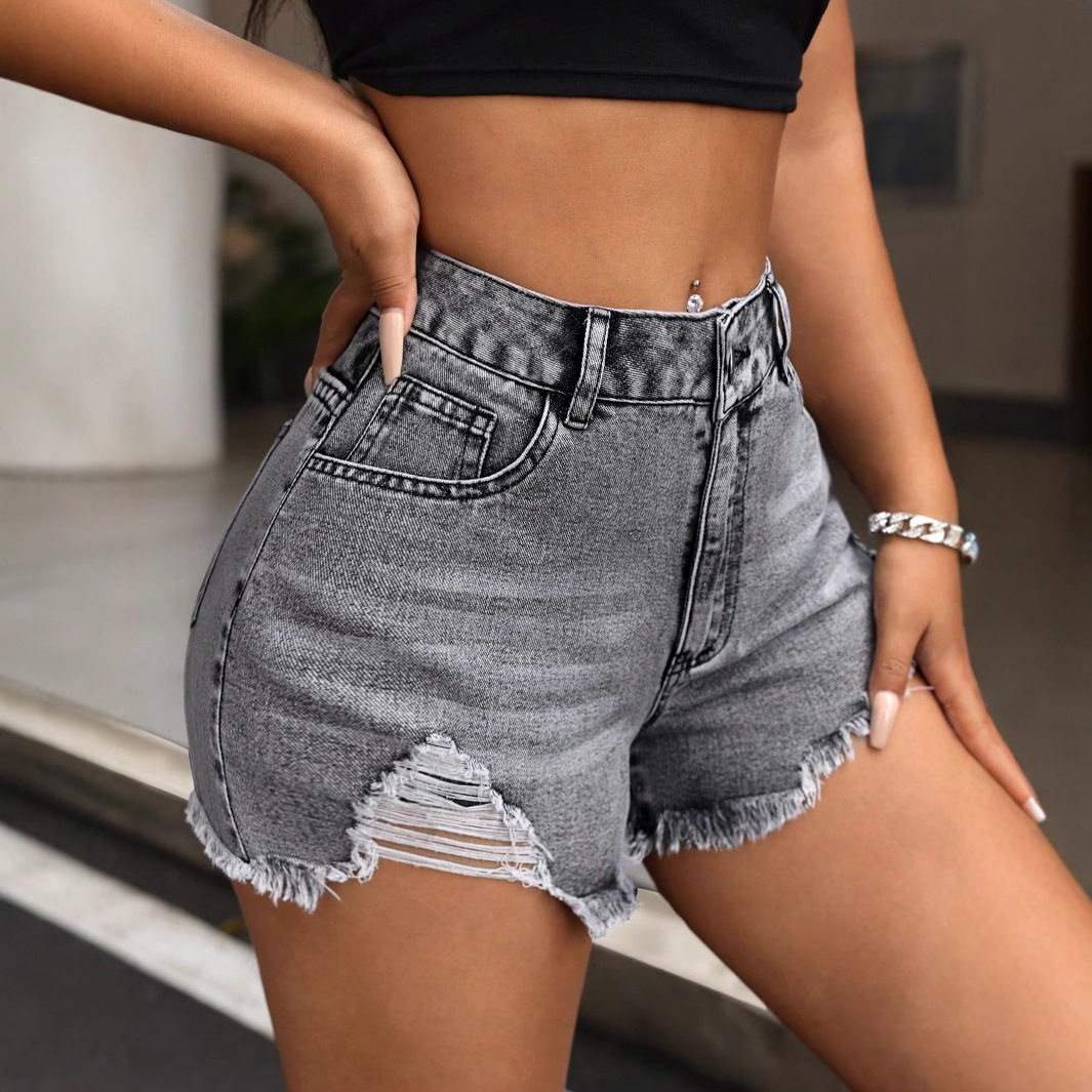 High Waisted Ripped Denim Shorts Womens Casual Style Trendy European and American Fashion Wholesale Available
