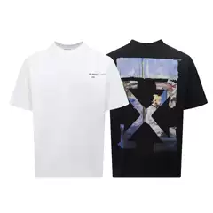 Cross-Border Export Wholesale Spring and Summer New Ow Monet Oil Painting Boat Arrow Short-Sleeved Men's and Women's Same Style Couple Short-Sleeved T-Shirt