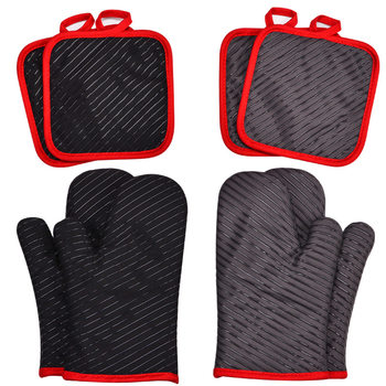 [Oblique Silicone] Four-piece set of silicone heat insulation Gloves oven heat insulation heat resistance high temperature baking tools