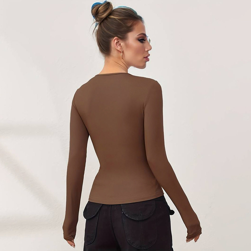 Womens Long Sleeve T Shirt Slim Fit Solid Color Casual Style Spring Summer Essential for Work or Leisure Wholesale