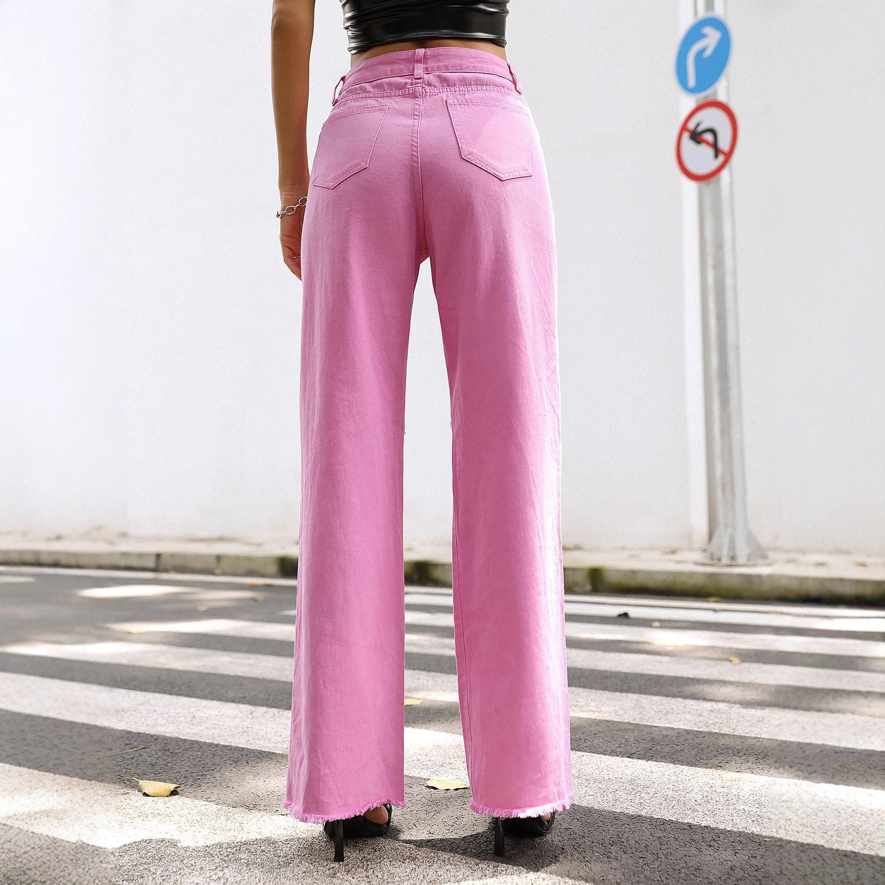 Fashionable Distressed Wide Leg Pants Loose Fit Straight Cut Spring Summer Style Wholesale Availability