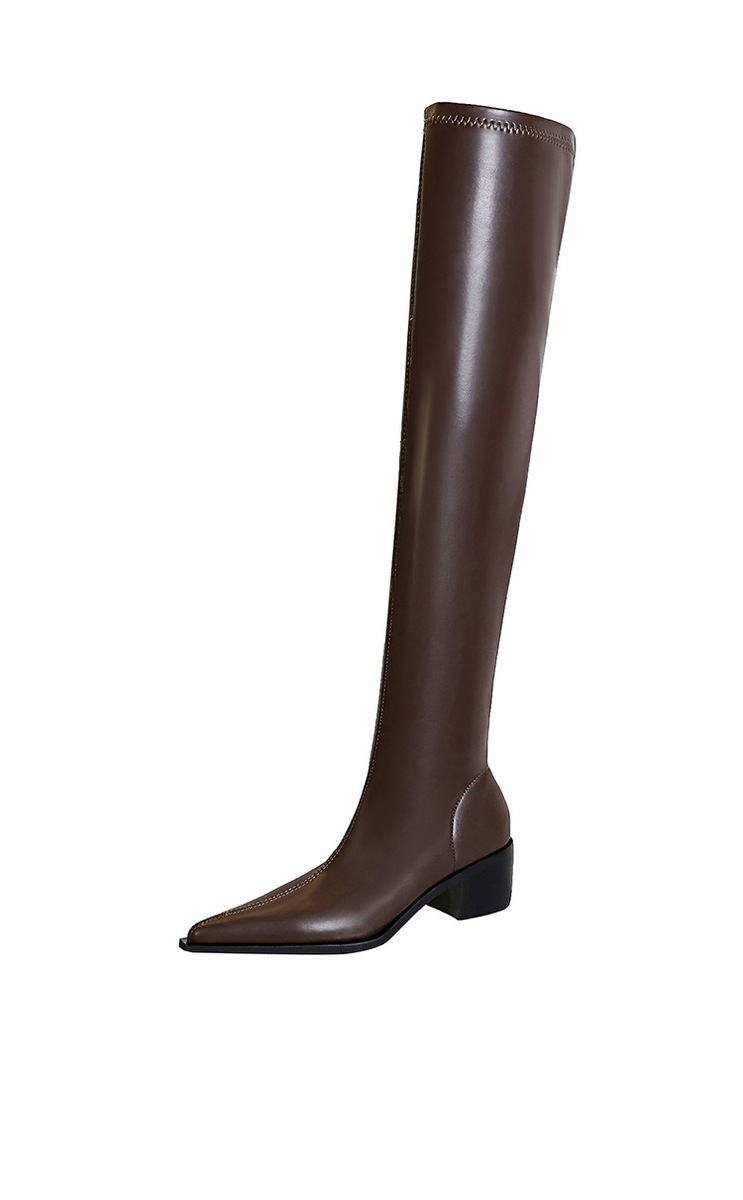 Boot nữ cổ cao quá gối gót vuông mũi nhọn phong cách thanh lịch — Màu cà phê, Màu đen, Màu Kaki