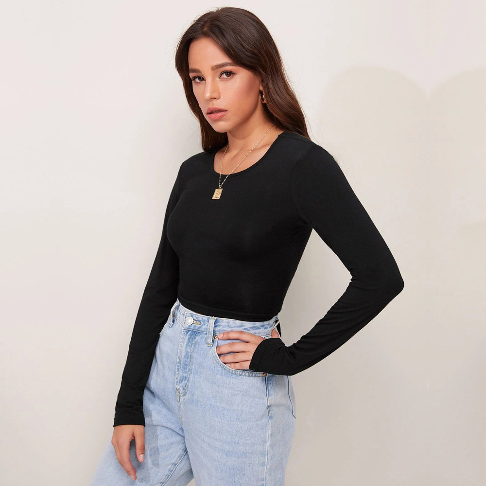 Womens Slim Fit Long Sleeve T Shirt High Stretch Versatile Trendy Design Autumn Winter Fashion Wholesale Available