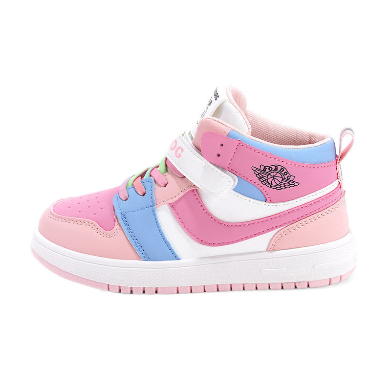 Babu beans AJ sneaker girls autumn and winter shoes 2024 children's new board shoes children's high-top girls leather