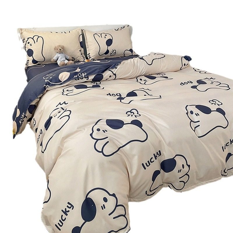 Factory wholesale four-piece cartoon one-piece bedding dormitory sheets quilt cover ins quilt cover three-piece spring