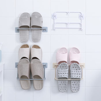 Foldable Bathroom Slipper Rack Wall-mounted Punch-free Toilet Slippers Shoe Rack Hanging Dormitory Storage