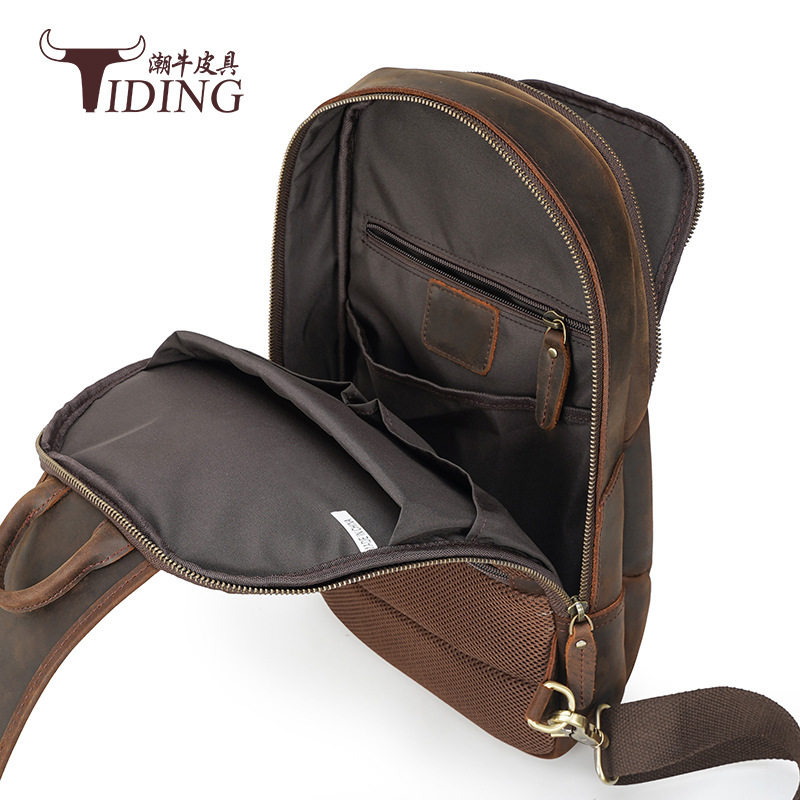 T&uacute;i Đeo Ngực Nam Da B&ograve; Phong C&aacute;ch &Acirc;u Mỹ Retro T&uacute;i Đeo Ch&eacute;o Da B&ograve; Lớp Đầu M&agrave;u N&acirc;u