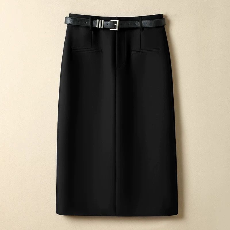 Gray A Line Maxi Skirt Spring Fall Flowy Fabric Slimming Fit Perfect for Casual or Office Wear Wholesale Available