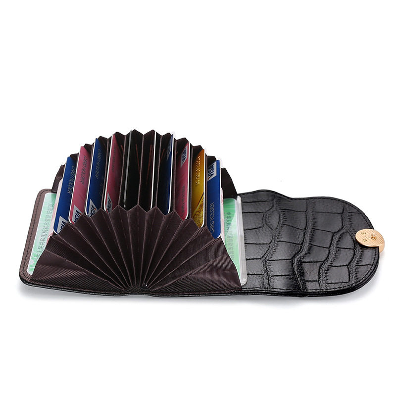 2021 New handmade mini card bag top layer cowhide change crocodile pattern storage bag RFID compact card bag tide