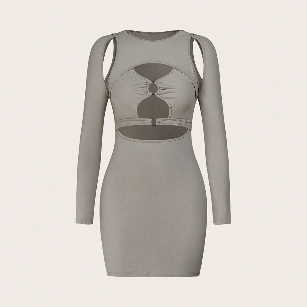 Bodycon Dress Hollow Out Front Ring Detail Milk Silk Fabric Sexy Style for Parties and Night Out Wholesale Available