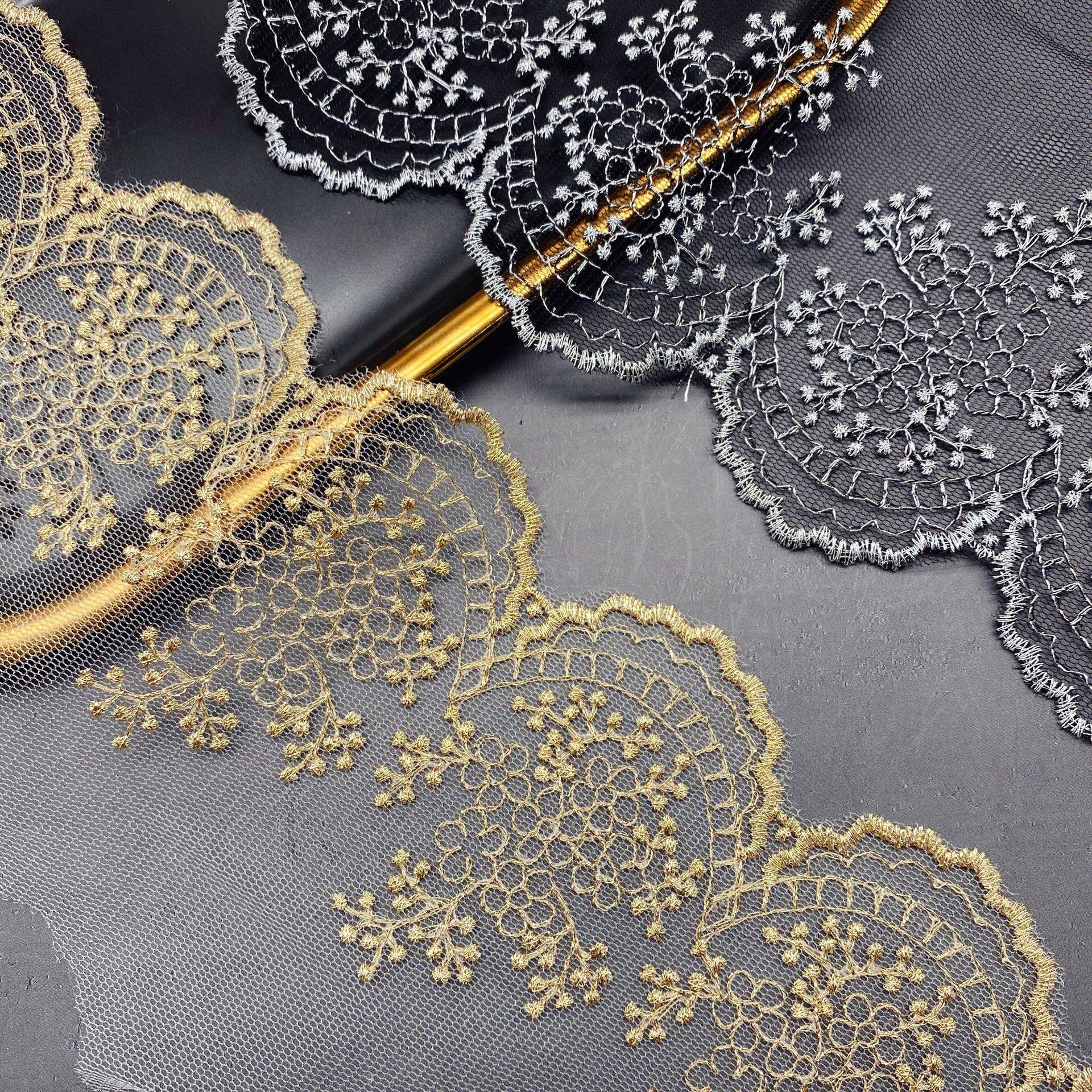 Gold lace home soft decoration wedding accessories Wave mesh embroidery lace clothing accessories gold lace lace